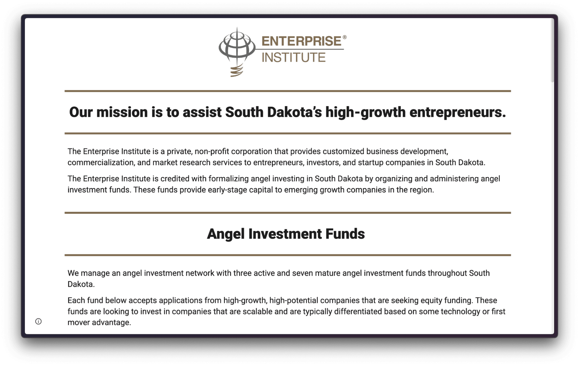 Enterprise Institute Angel Fund Network